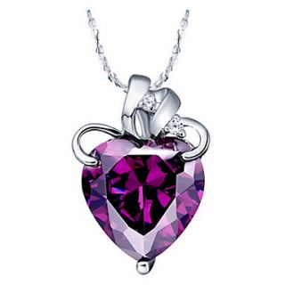 Elegant Heart Shape Womens Slivery Alloy Necklace With Gemstone(1 Pc)(Purple,Blue)