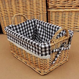Black and White Lattices Cutton Liner Handmade Wicker Storage Basket