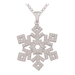 Bridge Jewelry Pure Silver Plated Micro Pave Cubic Zirconia Snowflake Pendant