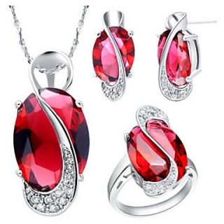 Silver Plated Cubic Zirconia Irregular Rectangle Womens Jewelry Set(Necklace,Earrings,Ring)