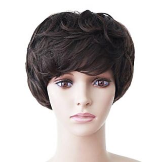 Fashion Hair Chestnut Color Inclined Bang Temperament Short Curly Hair Wig