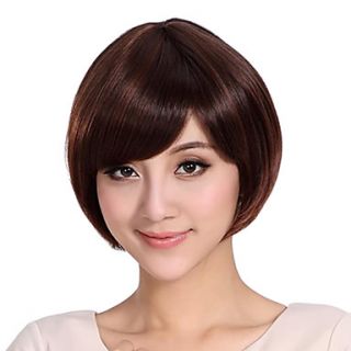 Fashion Hair Chestnut Brown Color Inclined Bang Fix Face Short Straight Hair Wig