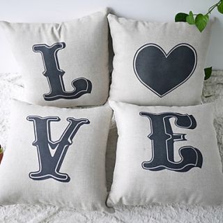 Set of 4 Classic L O V E Letters Printed Decorative Pillow Covers