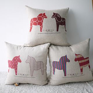 Set of 3 Cute Cartoon Horses with Color Strapes Decorative Pillow Covers