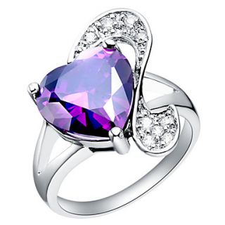 Luxurian Sliver With Cubic Zirconia Heart Womens Ring(Purple,Red,Blue)(1 Pc)