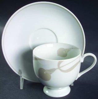 Mikasa Classic Flair Beige Footed Cup & Saucer Set, Fine China Dinnerware   Beig