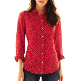 Long Sleeve Silk Blend Shirt, Red