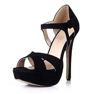 Suede Womens Stiletto Heel Platform Sandals Shoes with Buckle