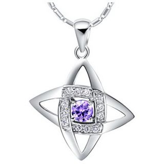 Graceful Diamond Shape Silvery Alloy Womens Necklace(1 Pc)(Purple,White)