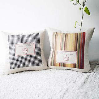 Set of 2 Classic Stripes and Houndstooth with Crown Decorative Pillow Covers