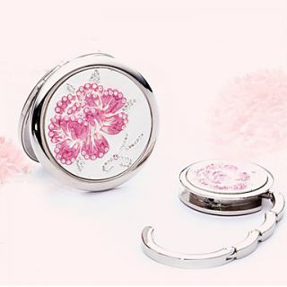 Pink Carnation Pattern Purse Valet and Compact Mirror Favor Set