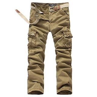 Mens Multi Pocket Solid Color Pants (Belt Not Included) 8325 Khaki