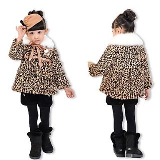 Baby Girls Kids Toddler Faux Fur Leopard Bow Warm Winter Coat Jacket Outerwear