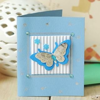 Blue Side Fold Greeting Card with Butterfly and Rhinestone for Mothers Day
