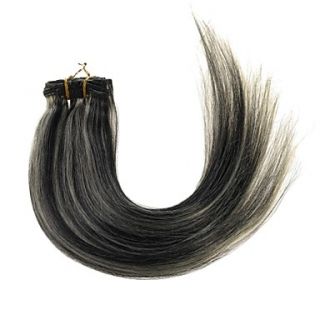 20 Inch #1/613 Mixed Black and Blonde 7 Pcs Human Hair Silky Straight Clips in Hair Extensions