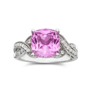 Lab Created Cushion Cut Pink & White Sapphire Ring, Womens