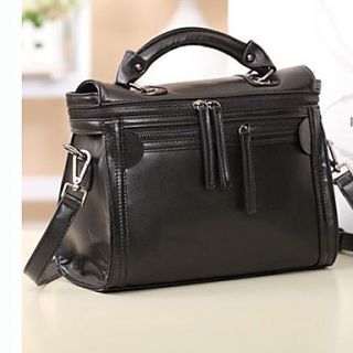 POLO Womens Simple Matte Genuine Leather Stitching Bag(Black)