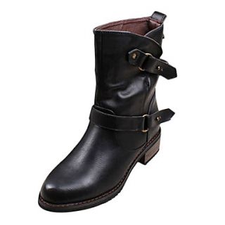 Faux Leather Womens Chunky Heel Fashion Boots Mid Calf Boots(More Colors)