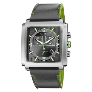 Drive from Citizen Eco Drive Mens Gray & Lime Square Chronograph Watch AT2210 