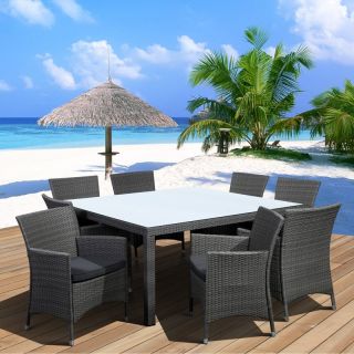 Grand Liberty All Weather Wicker Deluxe Patio Dining Set   Seats 8 Grey with