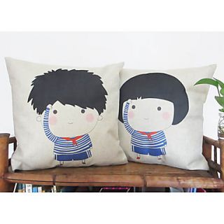 Set of 2 Cute Cartoon Saluting Kids Pattern Decorative Pillow Covers