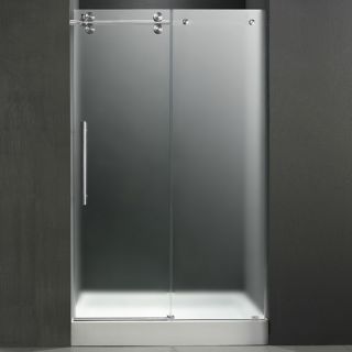 Vigo Industries VG6041CHMT60LWM Shower Door, 60 Frameless 3/8 Left w/White Base Center Drain Frosted/Chrome