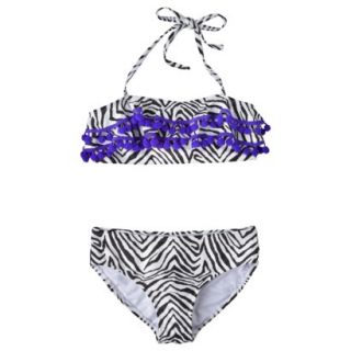 Xhilaration Girls 2 Piece Zebra Print Bikini Swimsuit   Black/White M