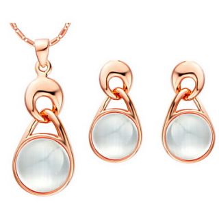 Simple Silver Plated Ivory Opal Womens Drop Jewelry Set(Necklace,Earrings)(Gold,Silver)