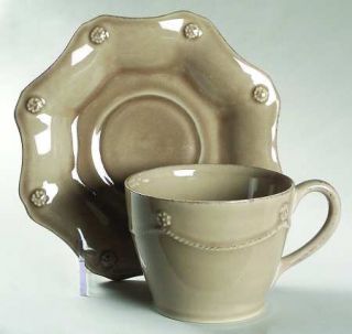 Juliska Ceramics Berry & Thread Cappucino Brown Flat Cup & Saucer Set, Fine Chin