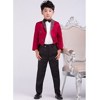 Four Pieces Burgundy Swallow tail Ring Bearer Suit