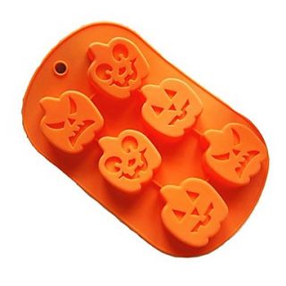 6 Holes Halloween Pumpkin Shape Muffin Cake Mould, Silicone Material, Random Color