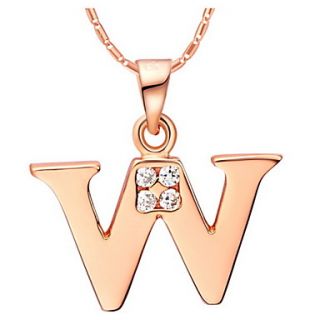 Fashion W Logo Alloy Womens Necklace With Rhinestone(1 Pc)(Gold,Silvery)