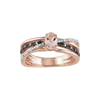 Pink Morganite Crisscross Ring w/ Black & White Diamonds, Womens