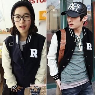 Mens Black Casual R Letter Baseball Jacket