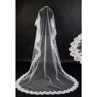 One Tier Cathedral Wedding Veil With Applique Edge(More Colors)