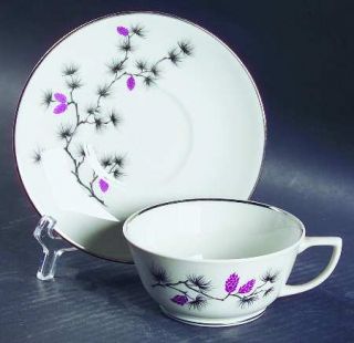 Arcadian   Prestige Southern Pines Footed Cup & Saucer Set, Fine China Dinnerwar