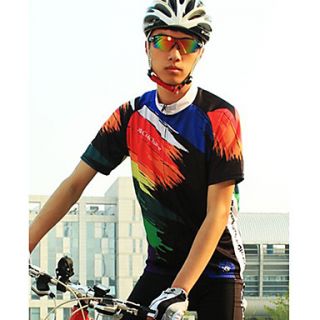 CoolChange Mens Short Sleeve Polyester Breathable Black Pastel Cycling Suit(Random Color for Pad)