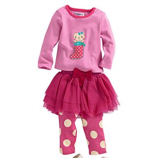 Girls Lovely Cat Print Bowknot Long Sleeve Clothing Sets