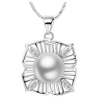 VintageSquare Shape Silvery Alloy Womens Necklace With Imitation Pearl(1 Pc)
