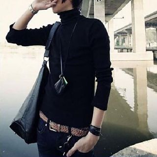 Mens High Collar Winter New Korean Fashion Keep Warm Long Sleeved T Shirt