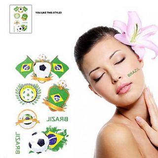 2PCS Football Pattern Brazil World Cup Waterproof Tattoo Body Temporary Glitter Stickers