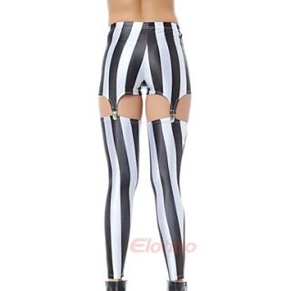 Elonbo Black and White Stripe Style Digital Painting Tight Women Clip Leggings