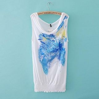 Womens Round Neck Sleeveless Loose Vest with Printed Graphic
