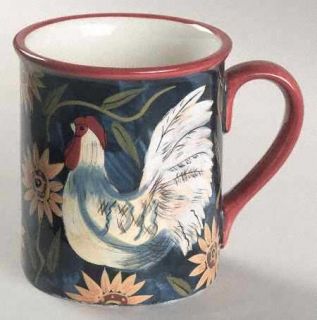 Sunrise Mug, Fine China Dinnerware   Susan Winget,Roosters,Cobalt Background