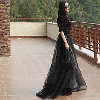 Verragee Organza Lace Splicing Dress(Black)