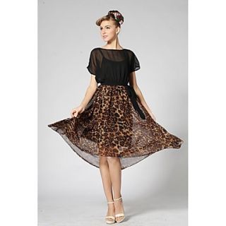 Womens Fashion Bat Sleeve Leopard Dress