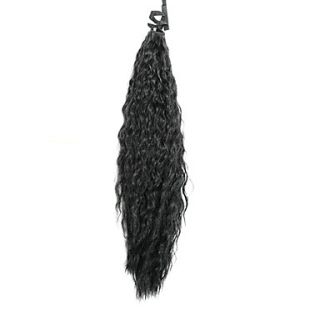 Ribbon Tied Black Long Small Curly Synthetic Ponytail Hair Extensions