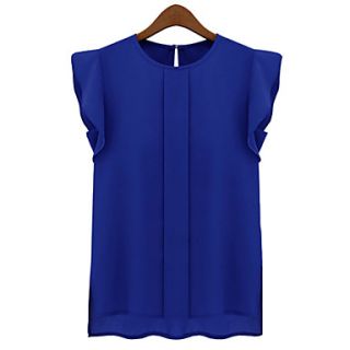 VS Style Womens Slim Fit Chiffon Short Sleeve Round Collar Shirt(Blue)