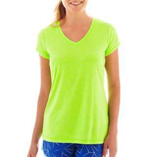 Xersion Short Sleeve Melange Tee, Neon Kiwi Stripe, Womens