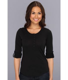 Alternative Apparel Rolled Sleeve Henley Womens T Shirt (Black)
